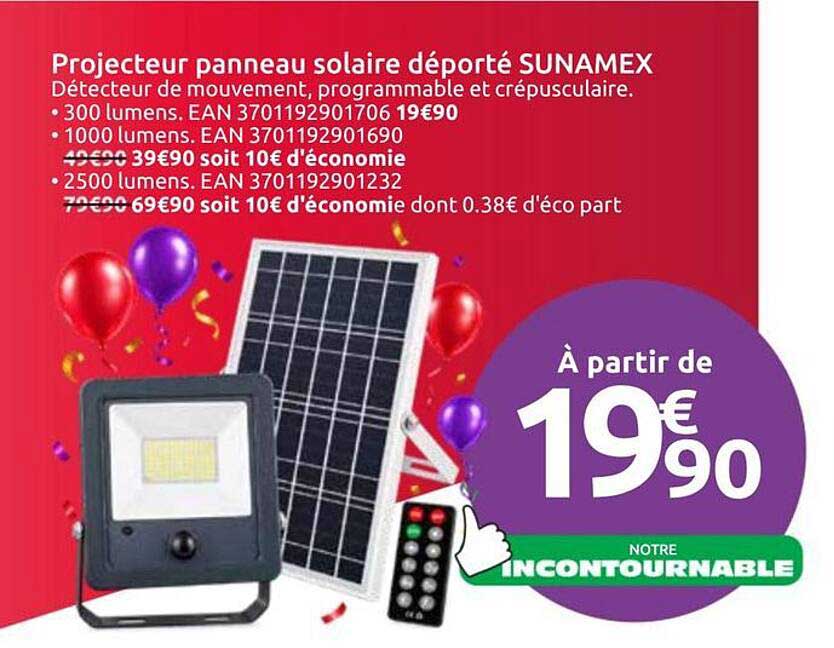 Projecteur panneau solaire déporté SUNAMEX