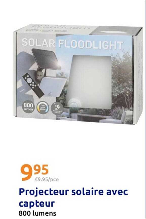 Projecteur solaire avec capteur 800 lumens