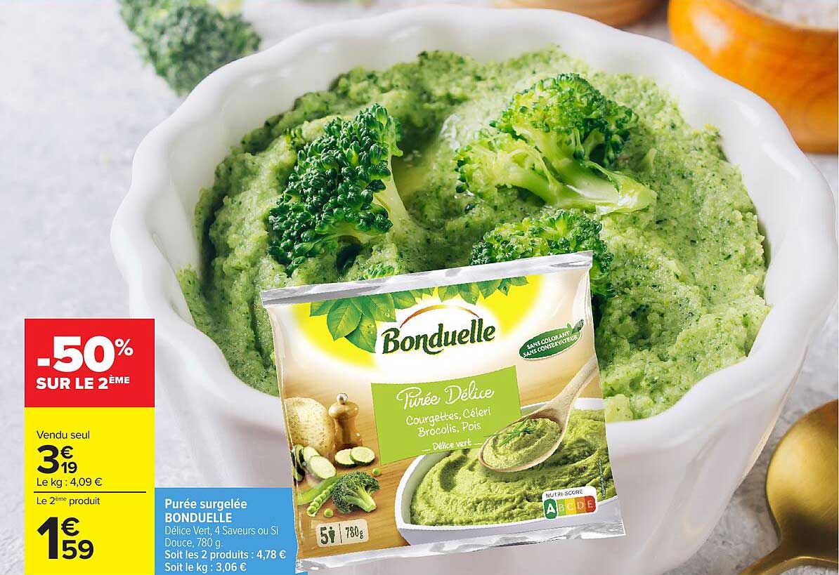 Purée surgelée BONDUELLE Délice Vert, 4 Saveurs ou Si Douce, 780 g