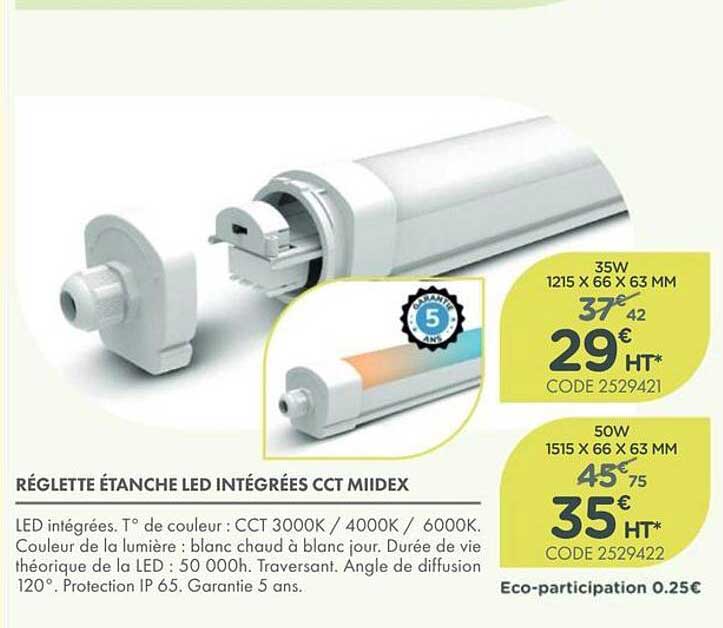 RÉGLETTE ÉTANCHE LED INTÉGRÉES CCT MIIDEX
