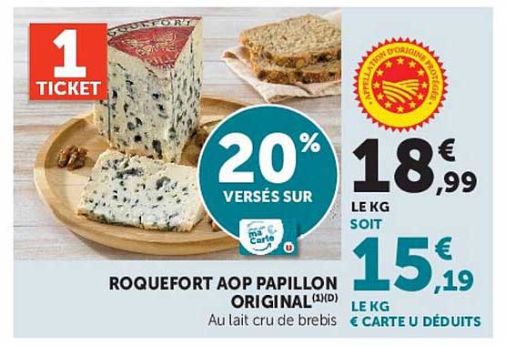 ROQUEFORT AOP PAPILLON ORIGINAL(1)(D) Au lait cru de brebis