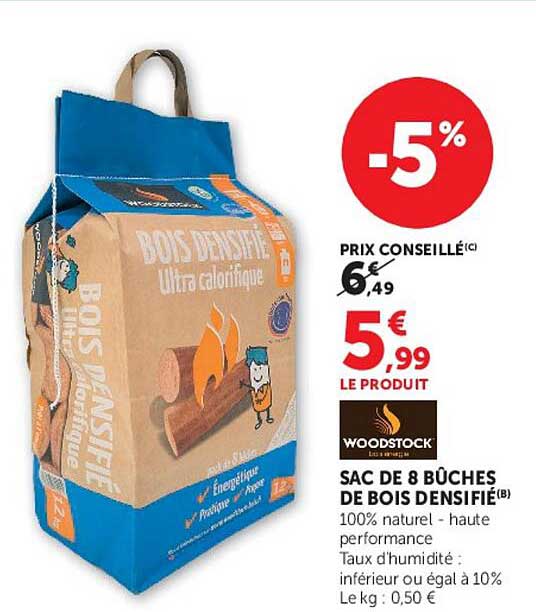 SAC DE 8 BÛCHES DE BOIS DENSIFIÉ