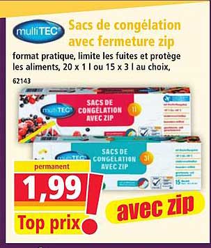 Sacs de congélation avec fermeture zip