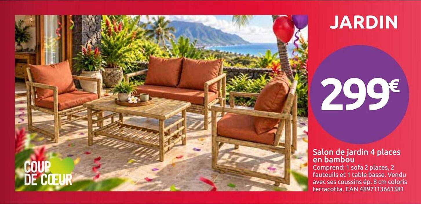 Salon de jardin 4 places en bambou