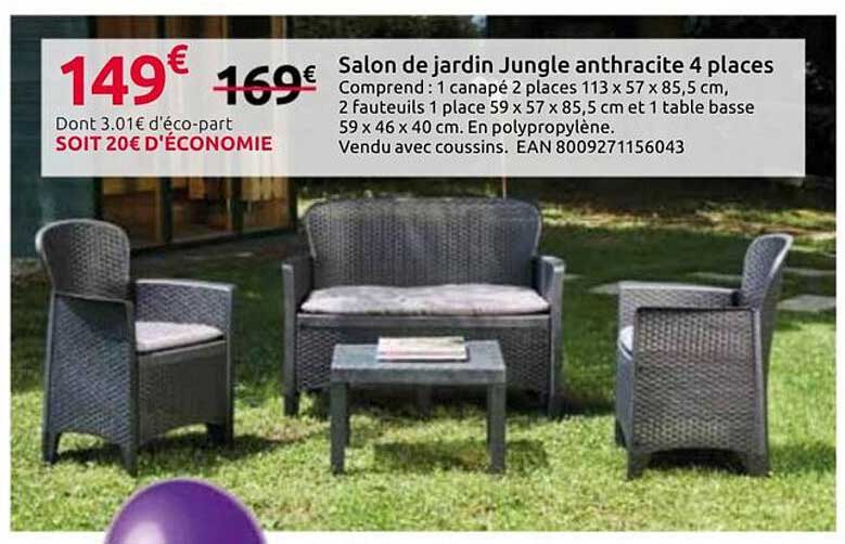 Salon de jardin Jungle anthracite 4 places