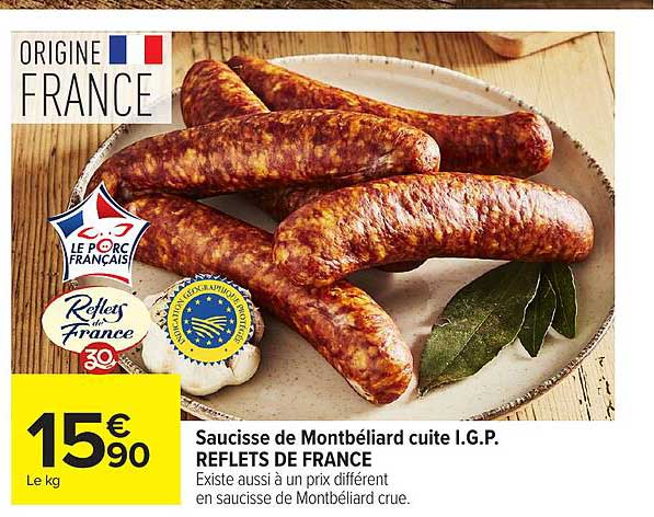 Saucisse de Montbéliard cuite I.G.P. REFLETS DE FRANCE