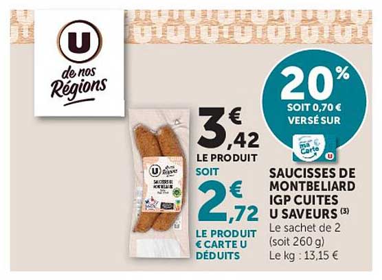 SAUCISSES DE MONTBELIARD IGP CUITES U SAVEURS