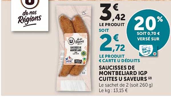 SAUCISSES DE MONTBELIARD IGP CUITES U SAVEURS