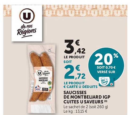 SAUCISSES DE MONTBELIARD IGP CUITES U SAVEURS