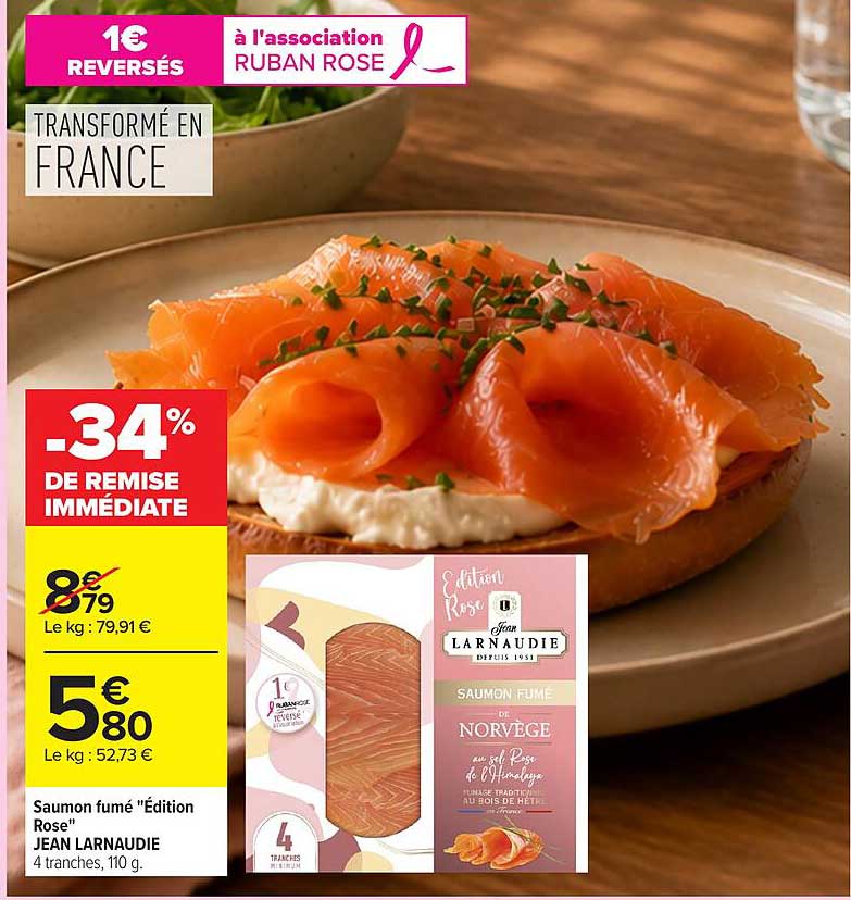 Saumon fumé “Édition Rose” JEAN LARNAUDIE 4 tranches, 110 g.