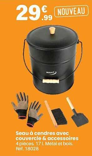 Seau à cendres avec couvercle & accessoires