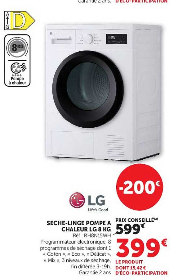 SECHE-LINGE POMPE A CHALEUR LG 8 KG