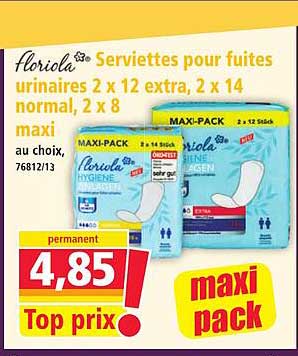 Serviettes pour fuites urinaires 2 x 12 extra, 2 x 14 normal, 2 x 8 maxi