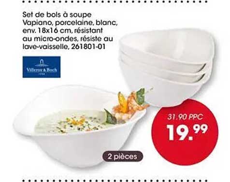 Set de bols à soupe Vapiano, porcelaine blanc, env. 18x16 cm, résistant au micro-ondes, résiste au lave-vaisselle, 261801-01