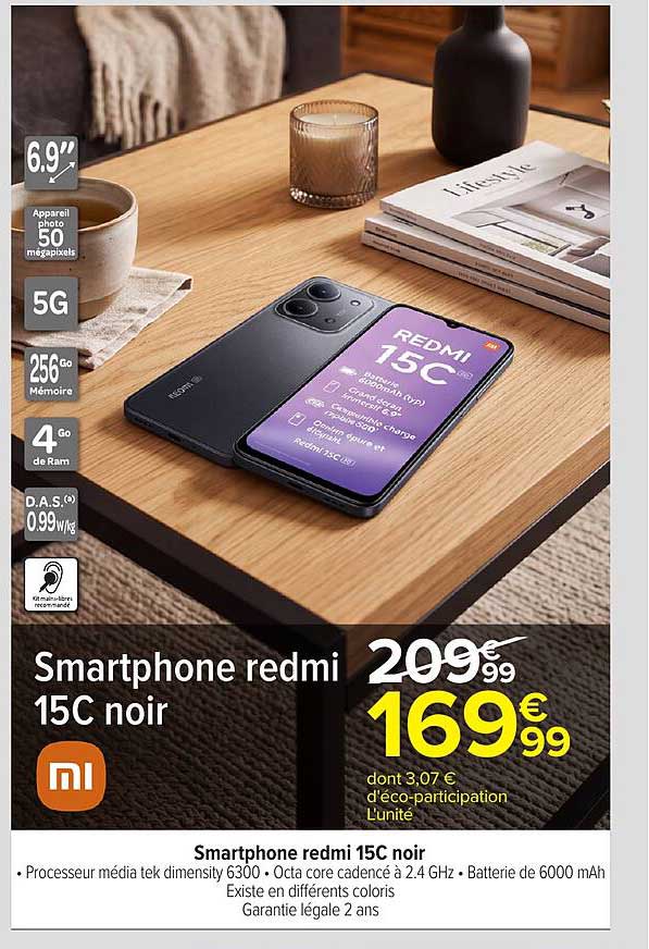 Smartphone redmi 15C noir