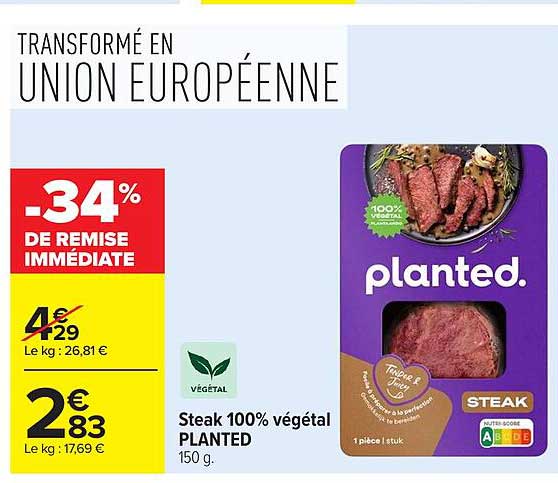 Steak 100% végétal PLANTED 150 g.