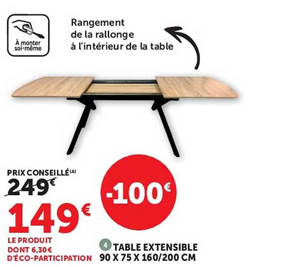 TABLE EXTENSIBLE 90 X 75 X 160/200 CM