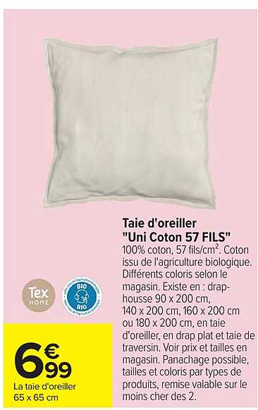 Taie d'oreiller "Uni Coton 57 FILS"