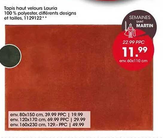Tapis haut velours Lauria 100 % polyester, différents designs et tailles, 1129122**
