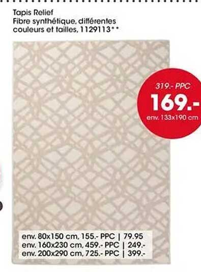 Tapis Relief Fibre synthétique, différentes couleurs et tailles, 129113*