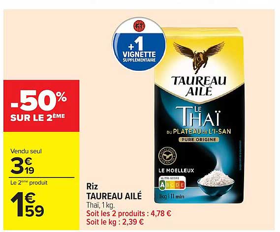 TAUREAU AILÉ Thaï, 1 kg. Soit les 2 produits : 4,78 € Soit le kg : 2,39 €