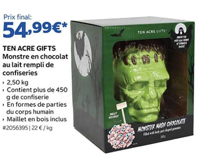 TEN ACRE GIFTS Monstre en chocolat au lait rempli de confiseries