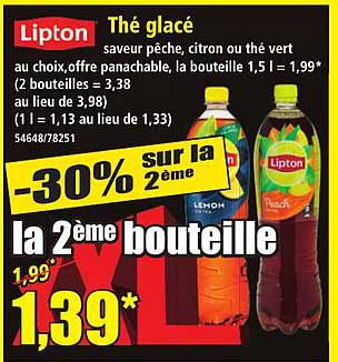 Thé glacé saveur pêche, citron ou thé vert