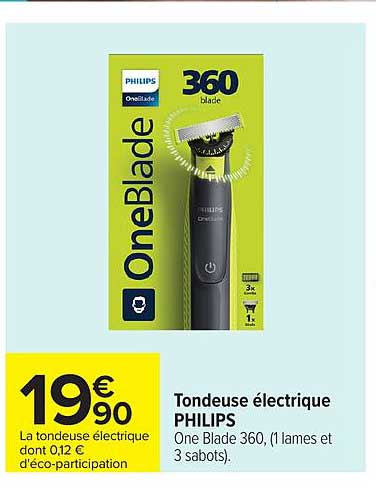 Tondeuse électrique PHILIPS One Blade 360, (1 lames et 3 sabots).