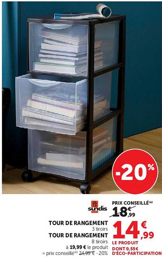 TOUR DE RANGEMENT 3 tiroirs