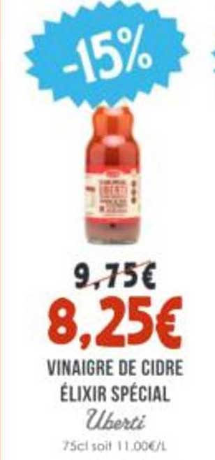 VINAIGRE DE CIDRE ÉLIXIR SPÉCIAL Liberté 75cl soit 11,00/L