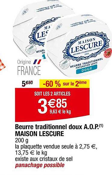 Beurre traditionnel doux A.O.P. MAISON LESCURE