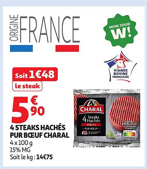 4 STEAKS HACHÉS PUR BŒUF CHARAL