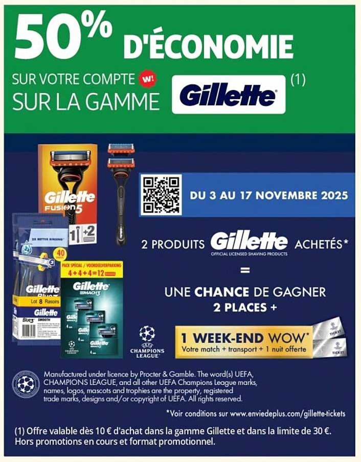 50% d'économie sur votre compte sur la gamme Gillette