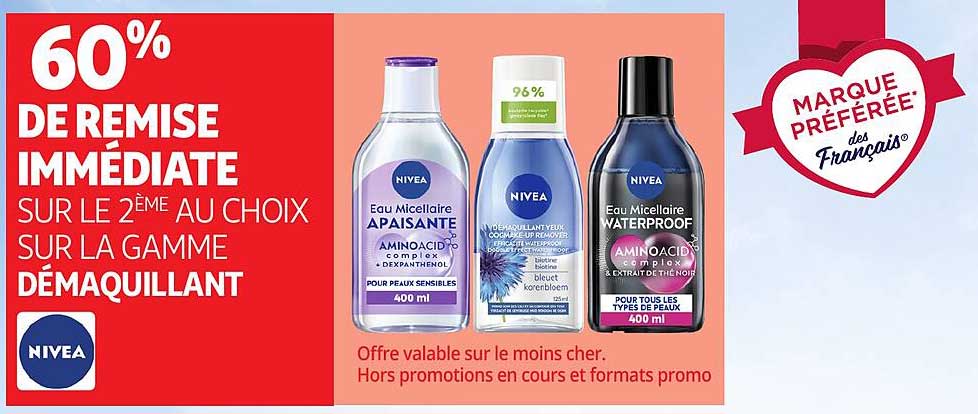 60% DE REMISE IMMEDIATE SUR LE 2ÈME AU CHOIX SUR LA GAMME DÉMAQUILLANT