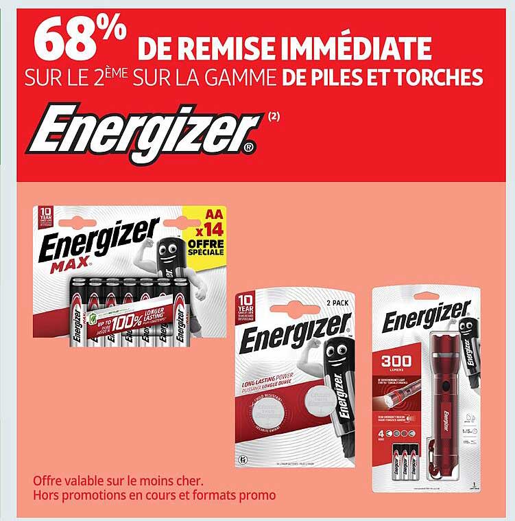 68% DE REMISE IMMEDIATE SUR LE 2ÈME SUR LA GAMME DE PILES ET TORCHES