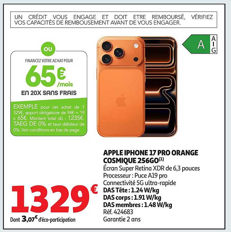 APPLE IPHONE 17 PRO ORANGE COSMIQUE 256GO