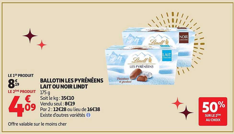 BALLotin LES PYRÉNÉENS LAIT OU NOIR LINDT