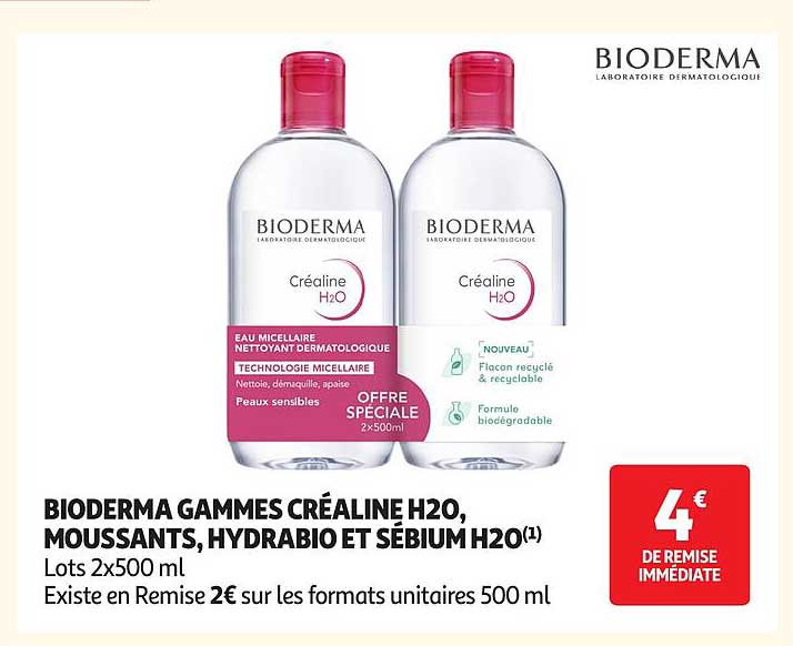 BIODERMA GAMMES CRÉALINE H2O, MOUSSANTS, HYDRABIO ET SÉBIUM H2O