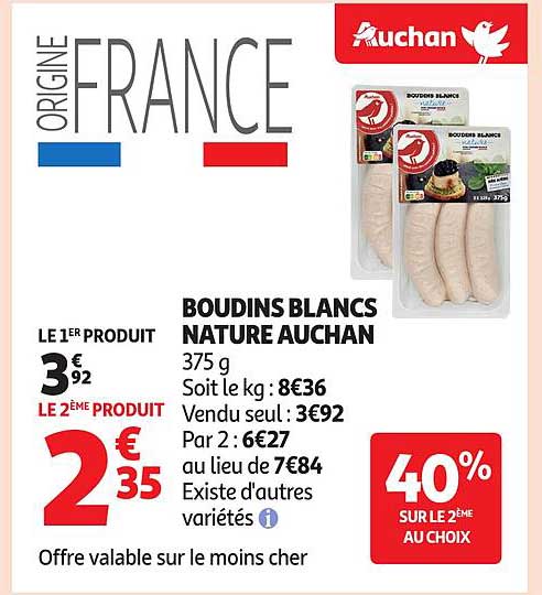 BOUDINS BLANCS NATURE AUCHAN