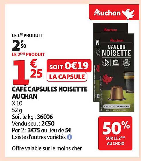 CAFÉ CAPSULES NOISETTE AUCHAN