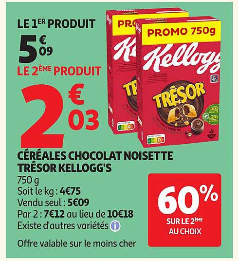 CÉRÉALES CHOCOLAT NOISETTE TRÉSOR KELLOGG'S