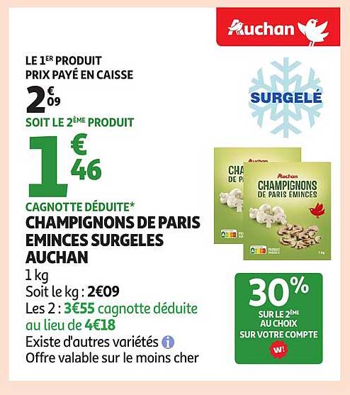 Champignons de Paris émincés surgelés Auchan