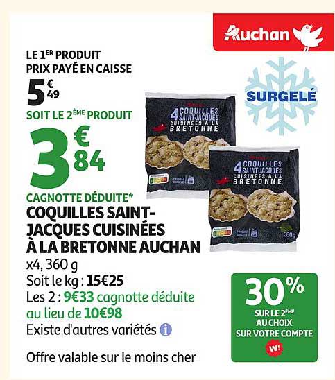 COQUILLES SAINT-JACQUES CUISINÉES À LA BRETONNE AUCHAN
