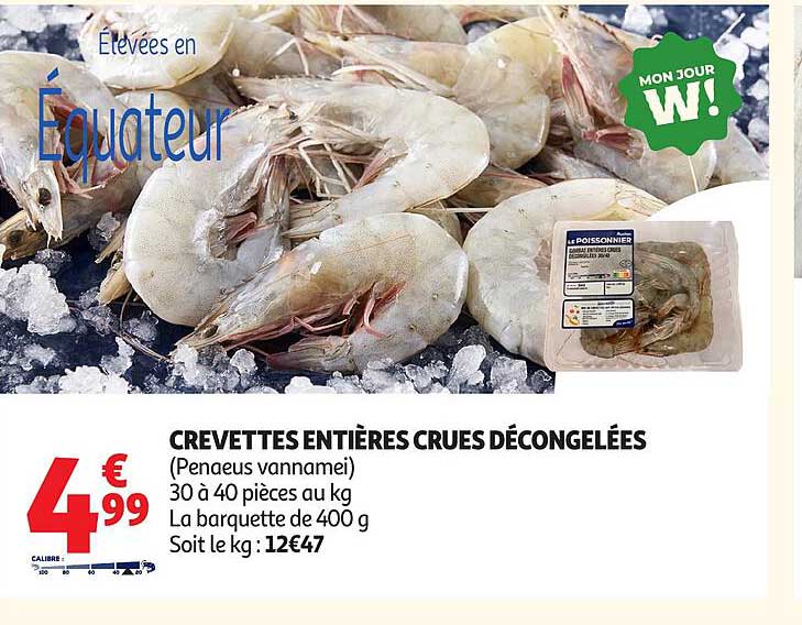 CREVETTES ENTIÈRES CRUES DÉCONGELÉES (Penaeus vannamei)