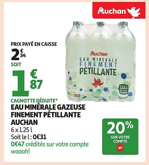 EAU MINÉRALE GAZEUSE FINEMENT PÉTILLANTE AUCHAN