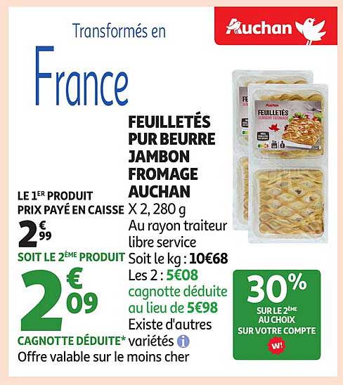 FEUILLETÉS PUR BEURRE JAMBON FROMAGE AUCHAN