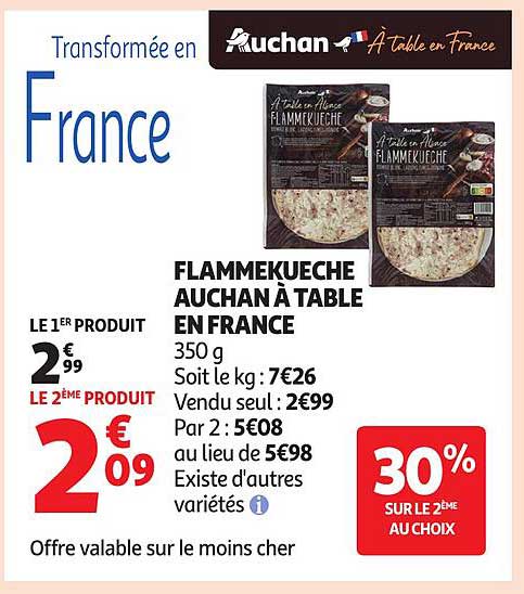 FLAMMEKUECHE AUCHAN À TABLE EN FRANCE