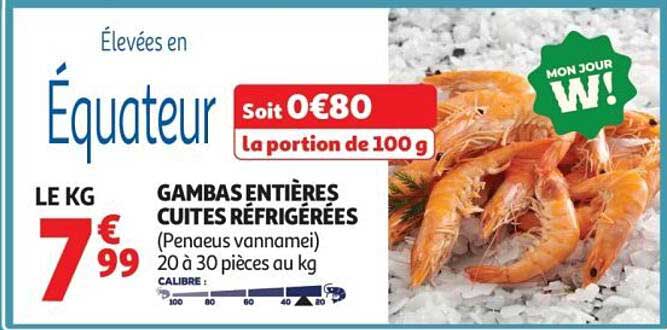 Gambas entières cuites réfrigérées