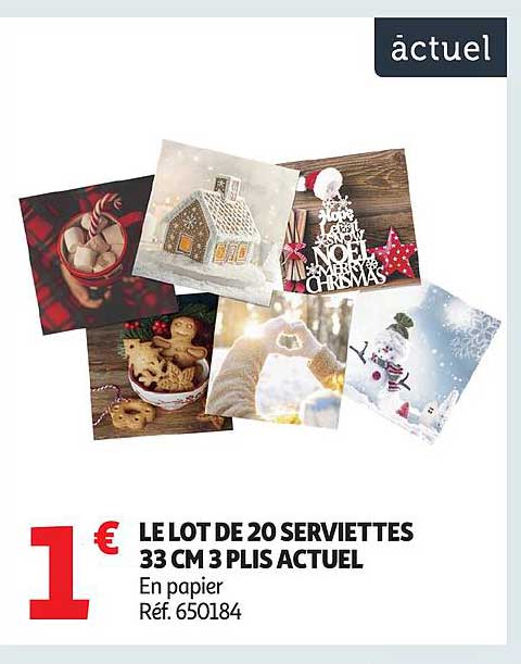 LE LOT DE 20 SERVIETTES 33 CM 3 PLY ACTUEL