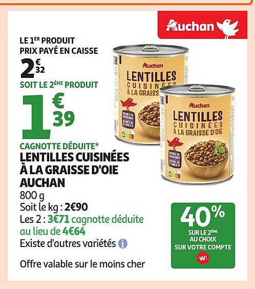 Lentilles cuisinées à la graisse d'oie Auchan